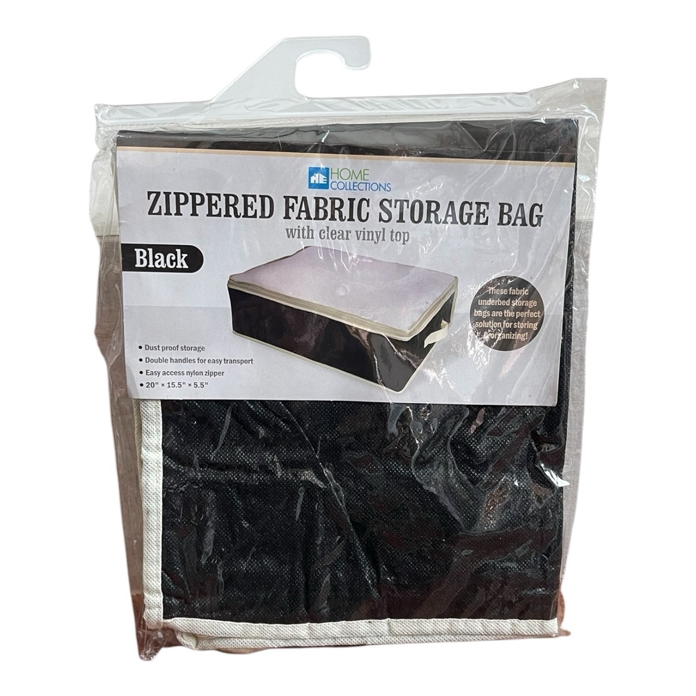 HOME COLLECTIONS Underbed Storage Bag Black Fabric Zippered Clear Vinyl Top